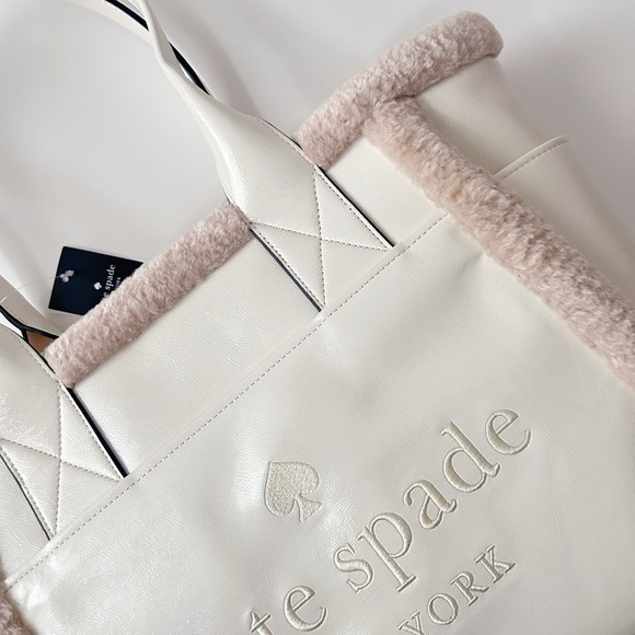 ♠️Kate Spade Jett Shearling Trim Large Tote Bag, Meringue White NWT - Picture 5 of 9